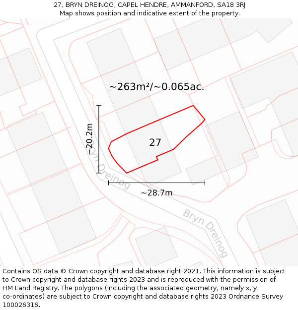 27, BRYN DREINOG, CAPEL HENDRE, AMMANFORD, SA18 3RJ: Plot and title map