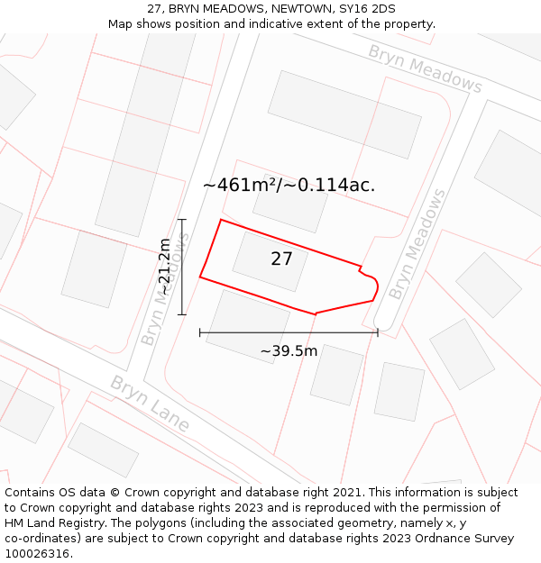 27, BRYN MEADOWS, NEWTOWN, SY16 2DS: Plot and title map