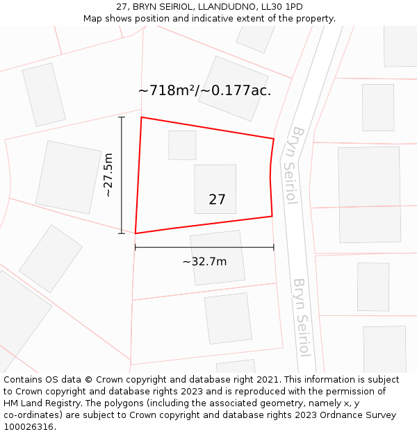 27, BRYN SEIRIOL, LLANDUDNO, LL30 1PD: Plot and title map