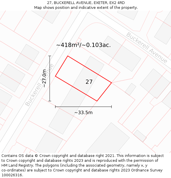 27, BUCKERELL AVENUE, EXETER, EX2 4RD: Plot and title map