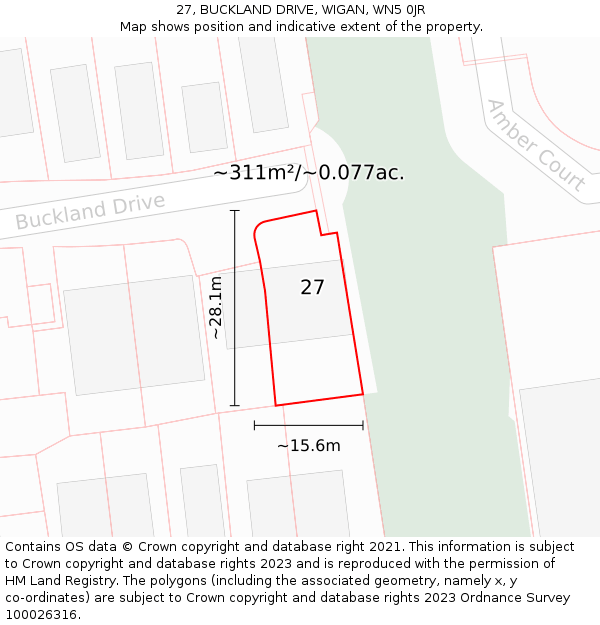 27, BUCKLAND DRIVE, WIGAN, WN5 0JR: Plot and title map