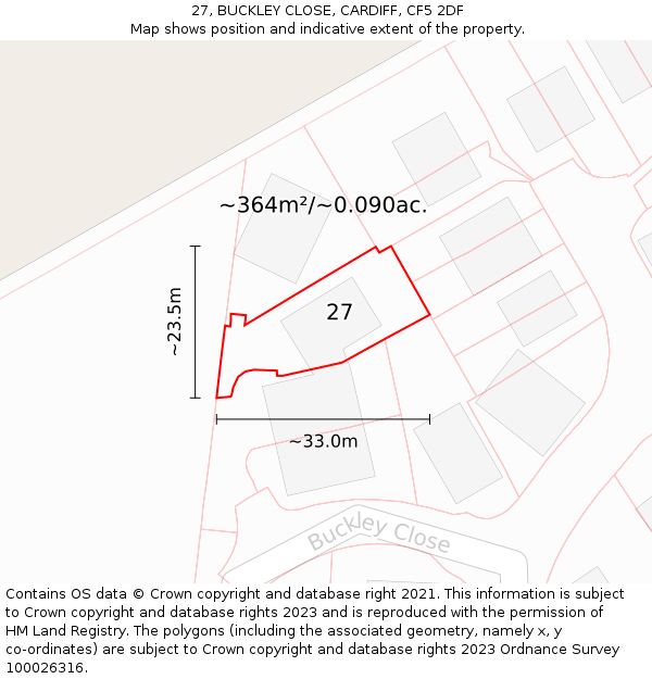 27, BUCKLEY CLOSE, CARDIFF, CF5 2DF: Plot and title map