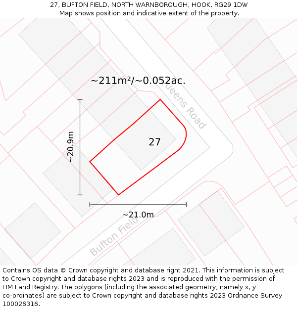 27, BUFTON FIELD, NORTH WARNBOROUGH, HOOK, RG29 1DW: Plot and title map