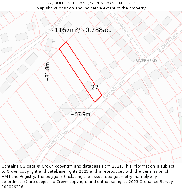 27, BULLFINCH LANE, SEVENOAKS, TN13 2EB: Plot and title map