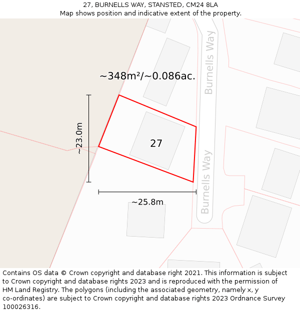 27, BURNELLS WAY, STANSTED, CM24 8LA: Plot and title map