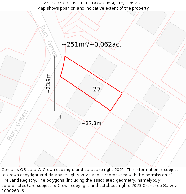 27, BURY GREEN, LITTLE DOWNHAM, ELY, CB6 2UH: Plot and title map