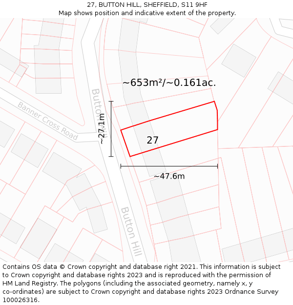 27, BUTTON HILL, SHEFFIELD, S11 9HF: Plot and title map
