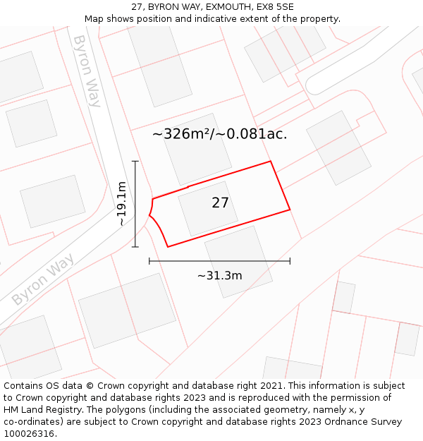 27, BYRON WAY, EXMOUTH, EX8 5SE: Plot and title map