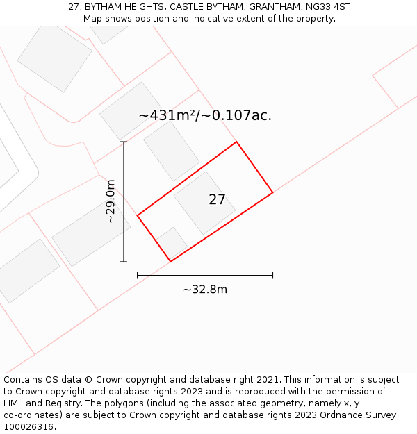 27, BYTHAM HEIGHTS, CASTLE BYTHAM, GRANTHAM, NG33 4ST: Plot and title map