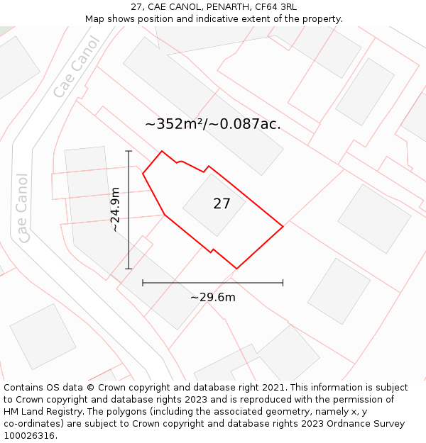 27, CAE CANOL, PENARTH, CF64 3RL: Plot and title map