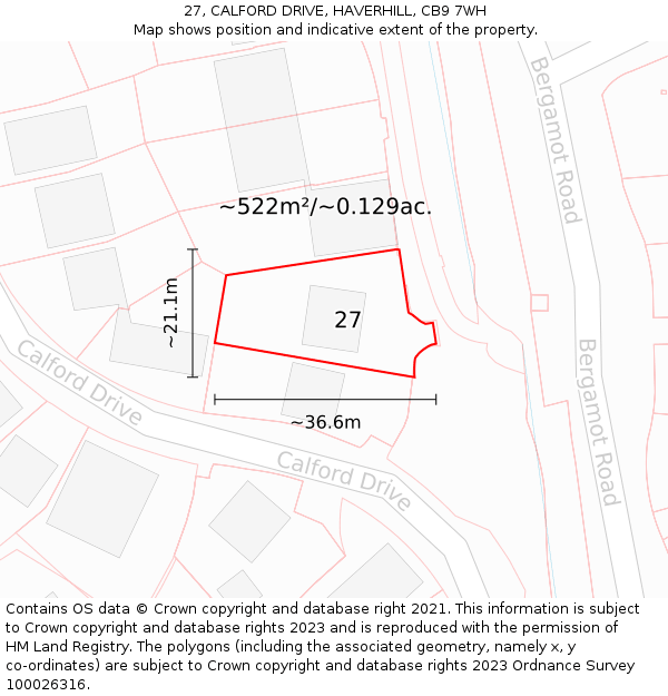 27, CALFORD DRIVE, HAVERHILL, CB9 7WH: Plot and title map