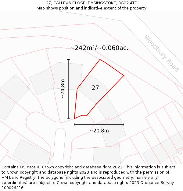 27, CALLEVA CLOSE, BASINGSTOKE, RG22 4TD: Plot and title map