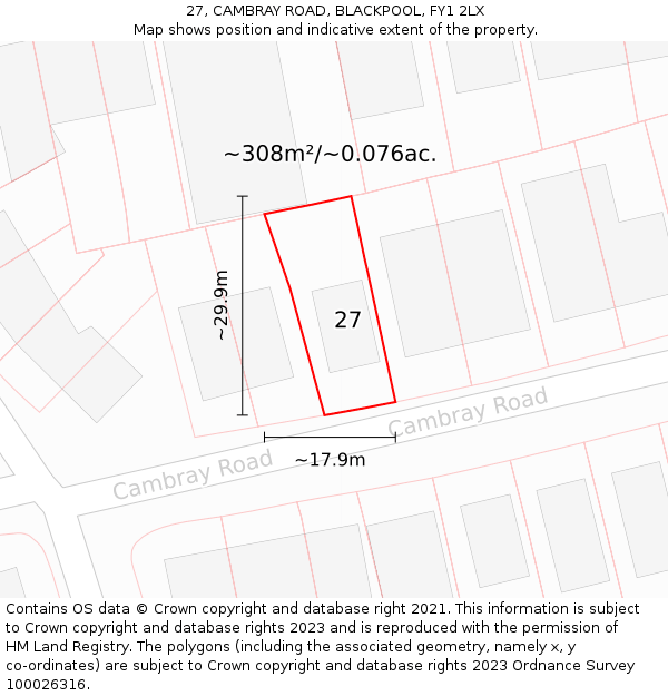 27, CAMBRAY ROAD, BLACKPOOL, FY1 2LX: Plot and title map