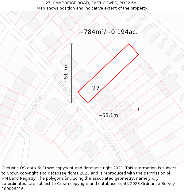 27, CAMBRIDGE ROAD, EAST COWES, PO32 6AH: Plot and title map