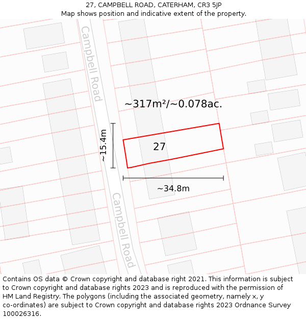 27, CAMPBELL ROAD, CATERHAM, CR3 5JP: Plot and title map