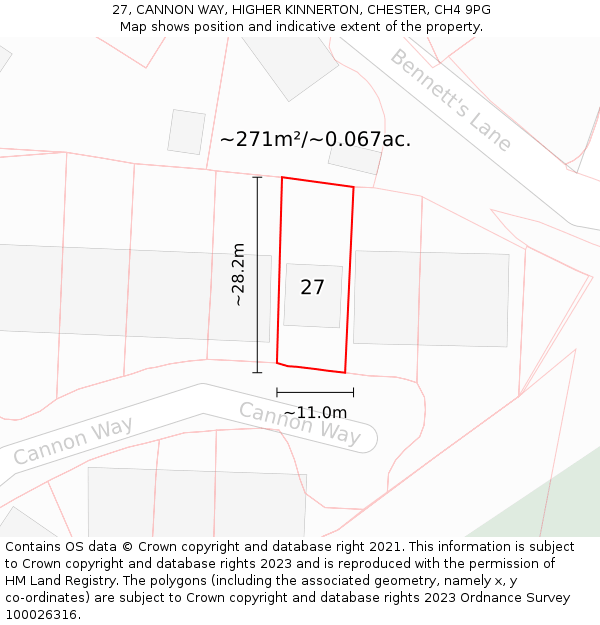 27, CANNON WAY, HIGHER KINNERTON, CHESTER, CH4 9PG: Plot and title map