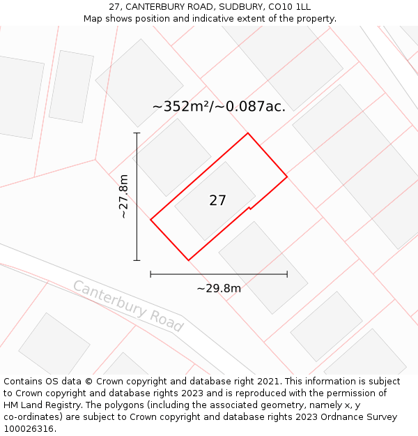 27, CANTERBURY ROAD, SUDBURY, CO10 1LL: Plot and title map