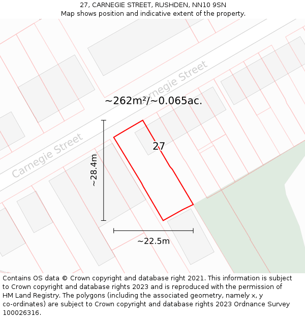 27, CARNEGIE STREET, RUSHDEN, NN10 9SN: Plot and title map