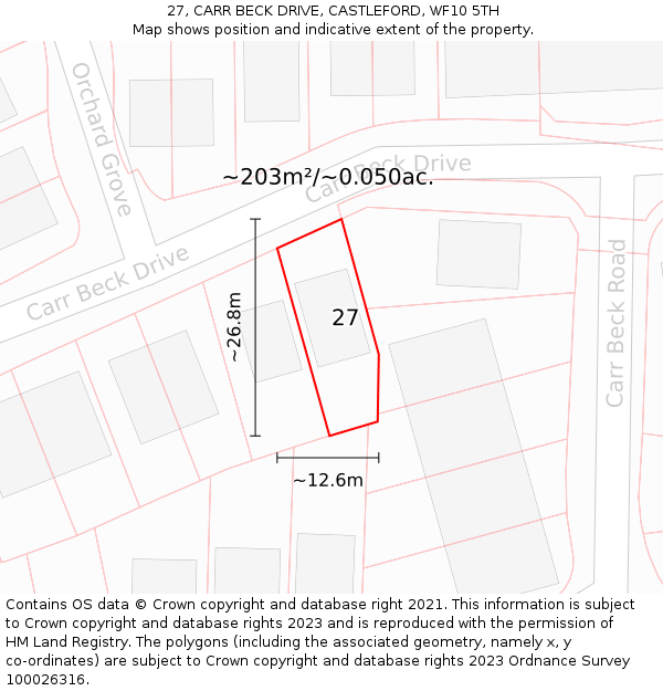 27, CARR BECK DRIVE, CASTLEFORD, WF10 5TH: Plot and title map