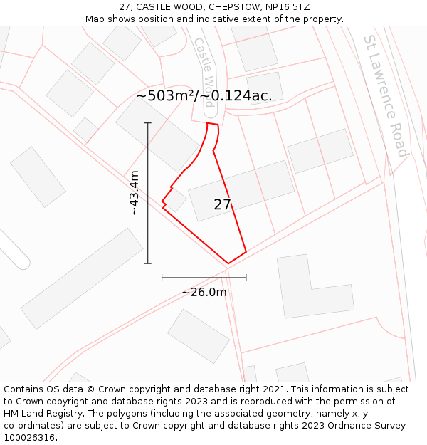 27, CASTLE WOOD, CHEPSTOW, NP16 5TZ: Plot and title map