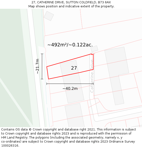 27, CATHERINE DRIVE, SUTTON COLDFIELD, B73 6AX: Plot and title map