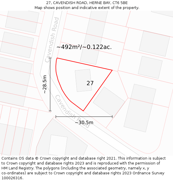 27, CAVENDISH ROAD, HERNE BAY, CT6 5BE: Plot and title map