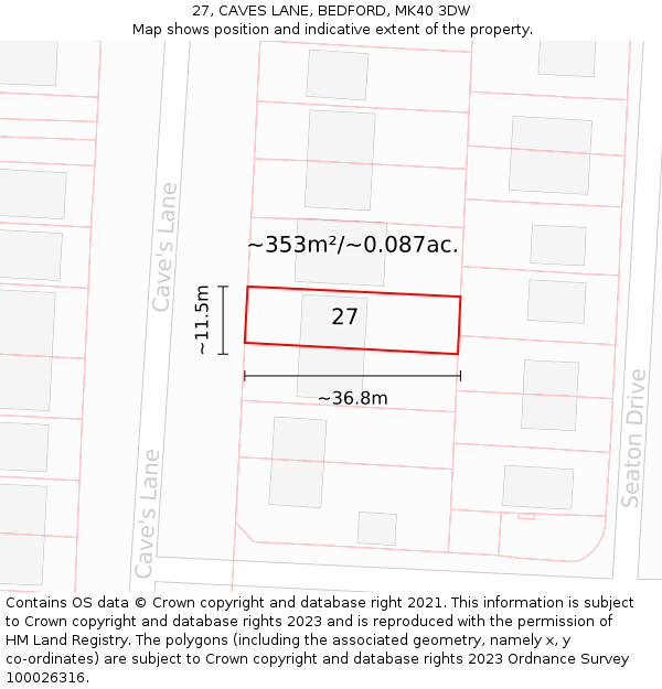 27, CAVES LANE, BEDFORD, MK40 3DW: Plot and title map