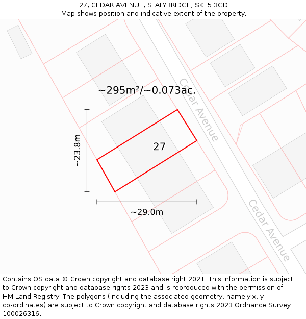 27, CEDAR AVENUE, STALYBRIDGE, SK15 3GD: Plot and title map