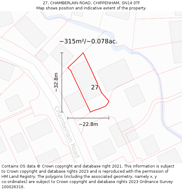 27, CHAMBERLAIN ROAD, CHIPPENHAM, SN14 0TF: Plot and title map