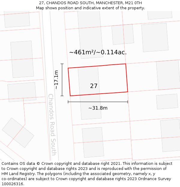 27, CHANDOS ROAD SOUTH, MANCHESTER, M21 0TH: Plot and title map