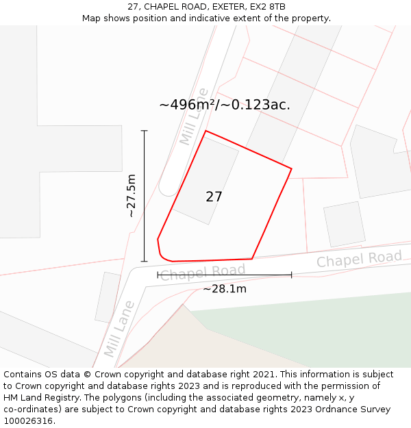 27, CHAPEL ROAD, EXETER, EX2 8TB: Plot and title map