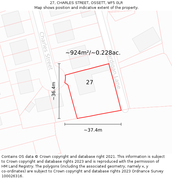 27, CHARLES STREET, OSSETT, WF5 0LR: Plot and title map