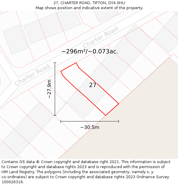 27, CHARTER ROAD, TIPTON, DY4 0HU: Plot and title map