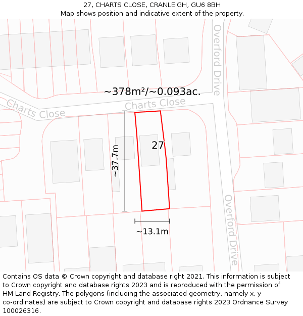 27, CHARTS CLOSE, CRANLEIGH, GU6 8BH: Plot and title map