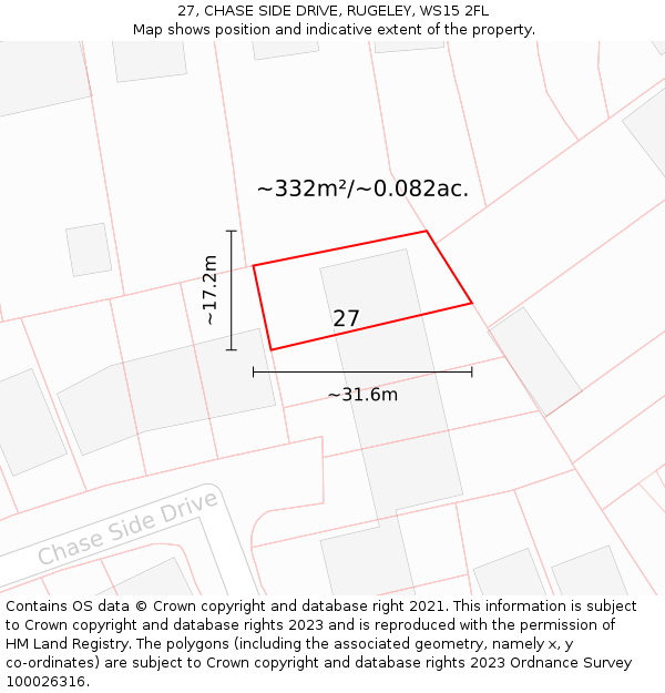 27, CHASE SIDE DRIVE, RUGELEY, WS15 2FL: Plot and title map