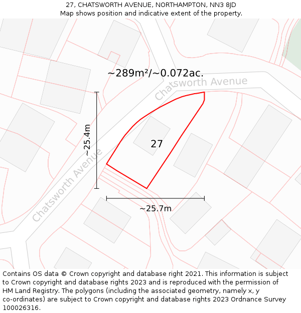 27, CHATSWORTH AVENUE, NORTHAMPTON, NN3 8JD: Plot and title map