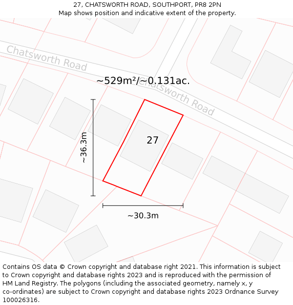 27, CHATSWORTH ROAD, SOUTHPORT, PR8 2PN: Plot and title map