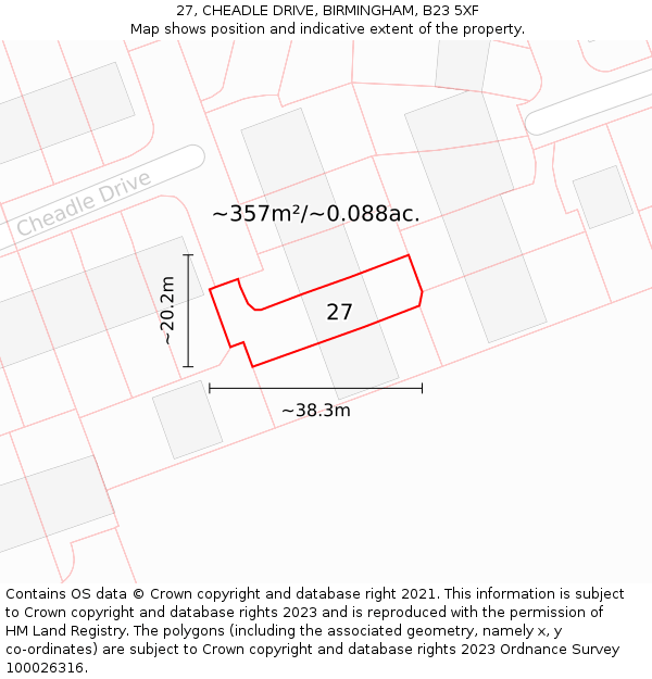 27, CHEADLE DRIVE, BIRMINGHAM, B23 5XF: Plot and title map