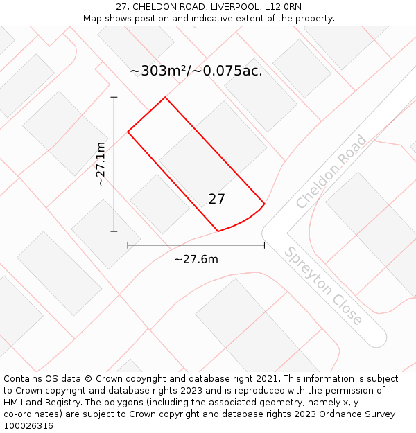 27, CHELDON ROAD, LIVERPOOL, L12 0RN: Plot and title map