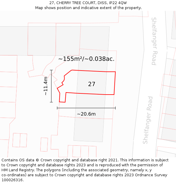 27, CHERRY TREE COURT, DISS, IP22 4QW: Plot and title map