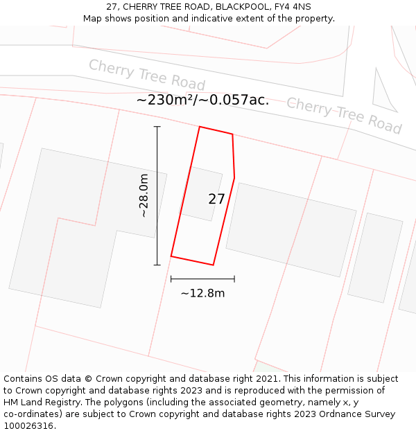 27, CHERRY TREE ROAD, BLACKPOOL, FY4 4NS: Plot and title map