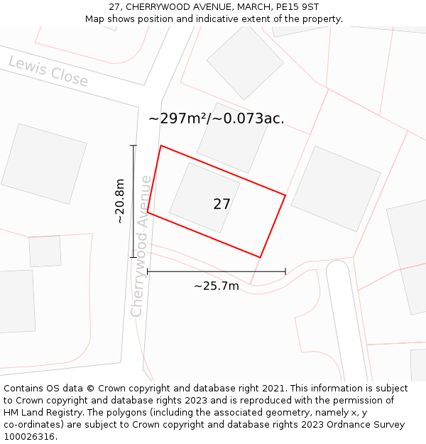 27, CHERRYWOOD AVENUE, MARCH, PE15 9ST: Plot and title map