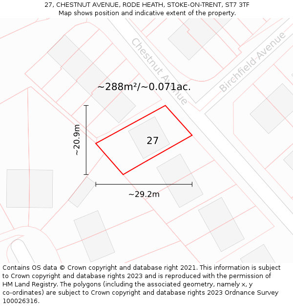 27, CHESTNUT AVENUE, RODE HEATH, STOKE-ON-TRENT, ST7 3TF: Plot and title map