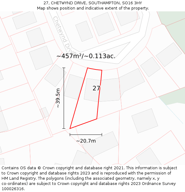 27, CHETWYND DRIVE, SOUTHAMPTON, SO16 3HY: Plot and title map