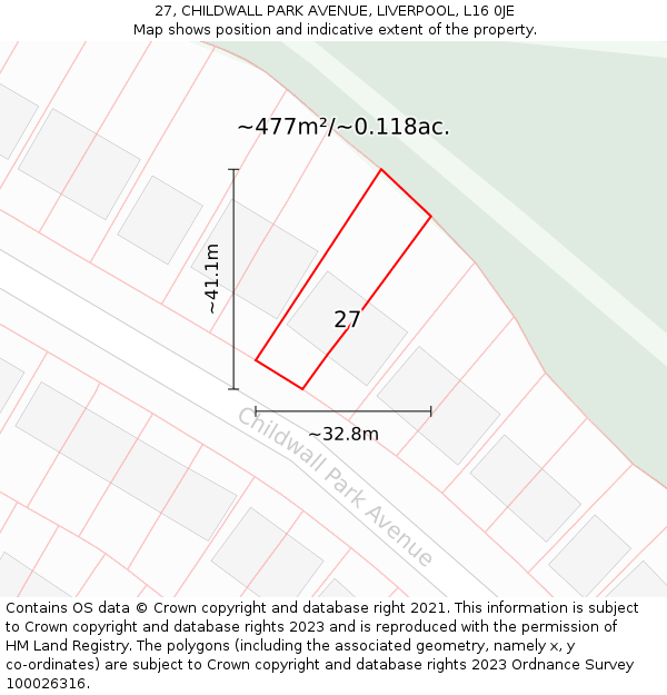 27, CHILDWALL PARK AVENUE, LIVERPOOL, L16 0JE: Plot and title map