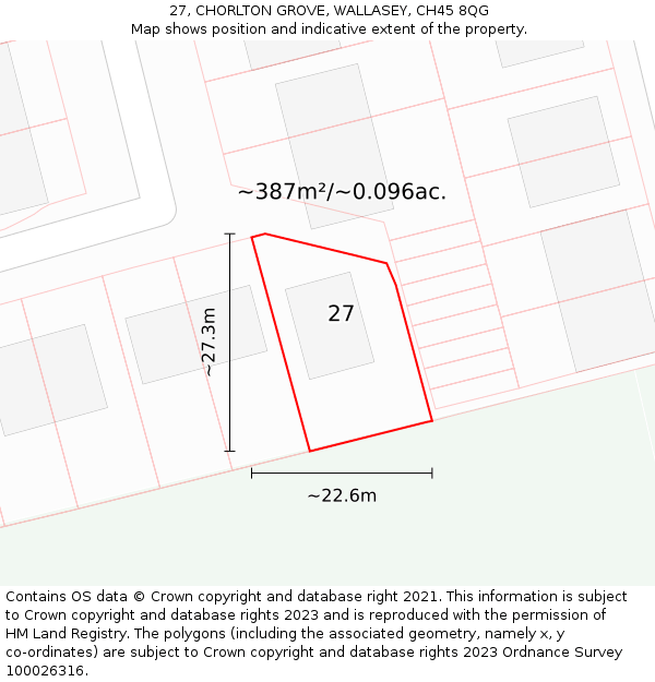 27, CHORLTON GROVE, WALLASEY, CH45 8QG: Plot and title map