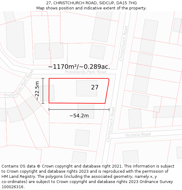 27, CHRISTCHURCH ROAD, SIDCUP, DA15 7HG: Plot and title map