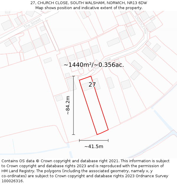 27, CHURCH CLOSE, SOUTH WALSHAM, NORWICH, NR13 6DW: Plot and title map