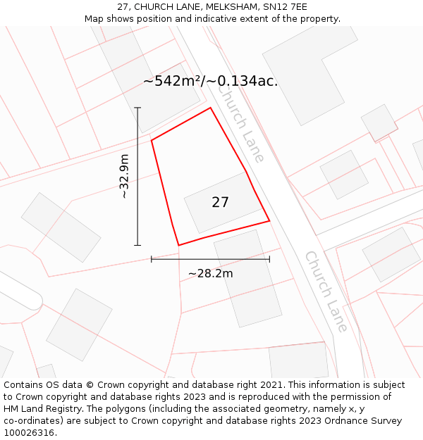 27, CHURCH LANE, MELKSHAM, SN12 7EE: Plot and title map