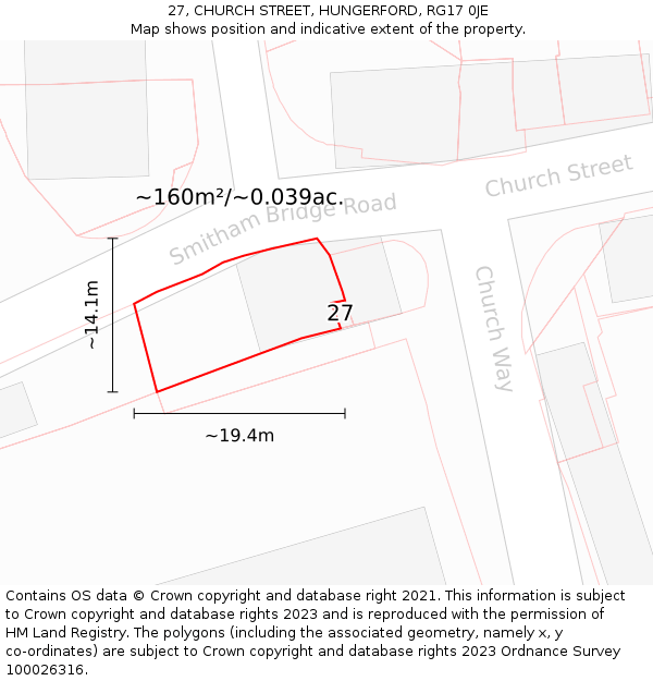 27, CHURCH STREET, HUNGERFORD, RG17 0JE: Plot and title map